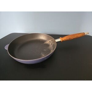 Vintage Le Creuset France #28 Skillet Wood Handle Collectible Blue Cast Iron 11"